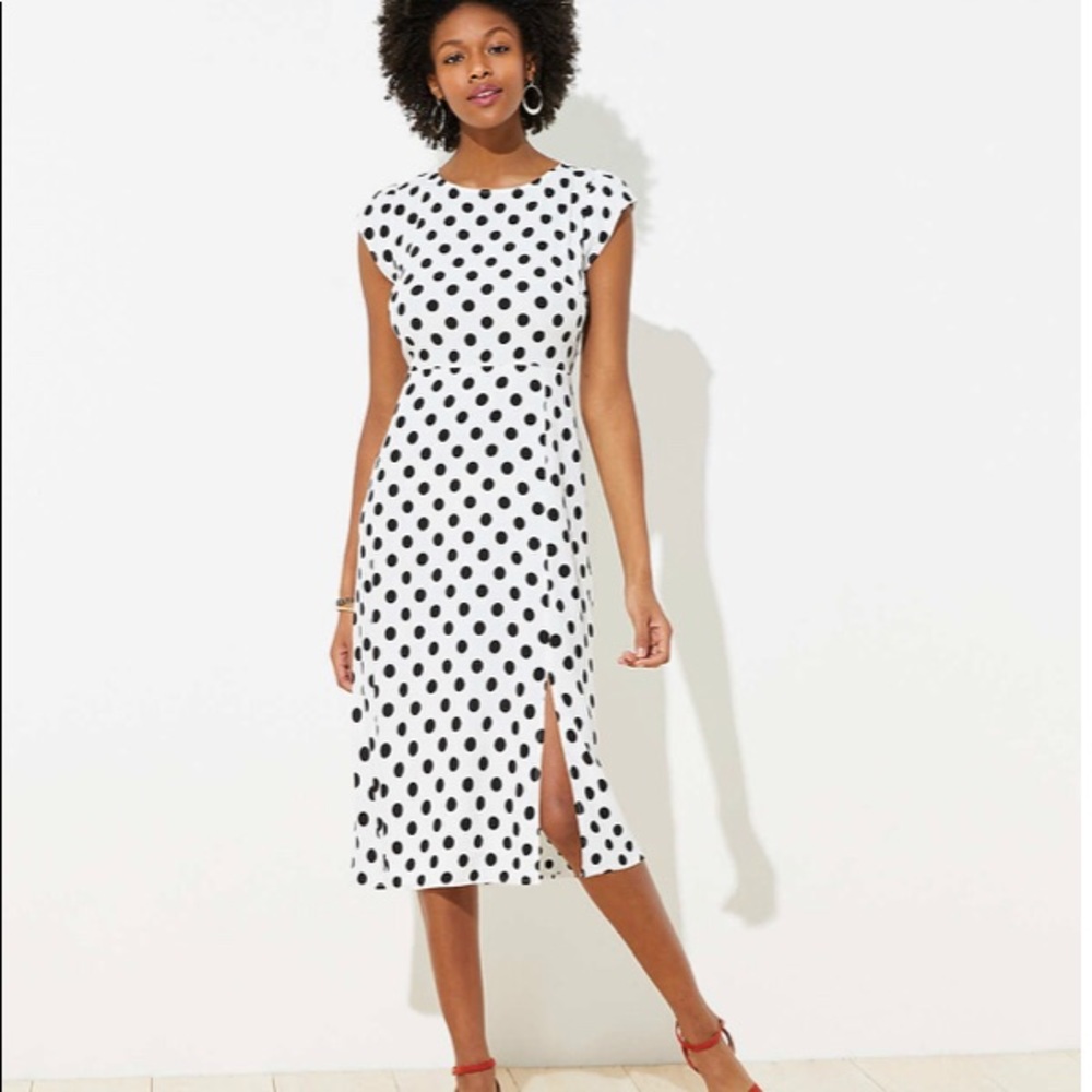 LOFT Petite Polka Dot Cap Sleeve Midi‎ Dress